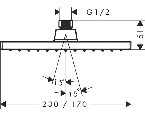 Schéma technique d''une pomme de douche avec dimensions