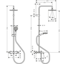Schéma technique d''un robinet de douche avec dimensions