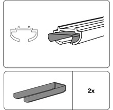 Illustration de profilés d''étanchéité et d''accessoires de montage, deux pièces