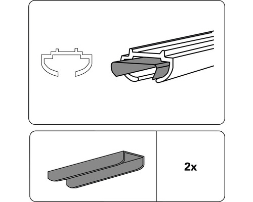 Illustration de profilés d''étanchéité et d''accessoires de montage, deux pièces