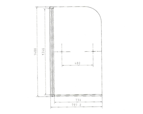 Technische Zeichnung einer Duschwand mit Massen