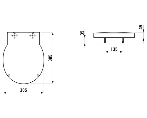 Dessin technique d''un couvercle de toilette avec indications de dimensions.