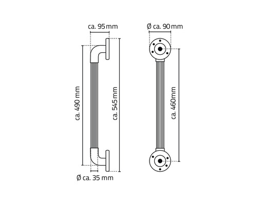 Schéma technique d''une main courante avec dimensions