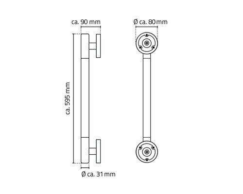Technische Zeichnung eines Haltegriffs mit Maßangaben