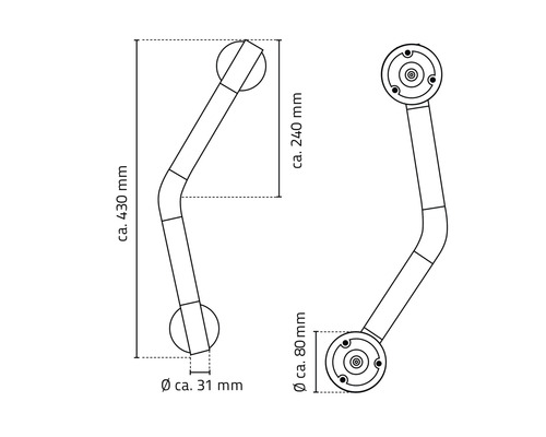 Technische Zeichnung eines Winkelgriffs mit Maßangaben