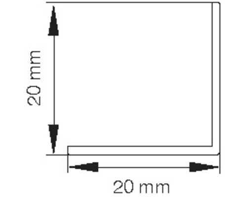Dessin technique d''un profilé d''angle de dimensions 20 x 20 millimètres
