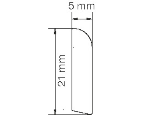 Dessin technique avec dimensions : 21 millimètres de hauteur, 5 millimètres de largeur