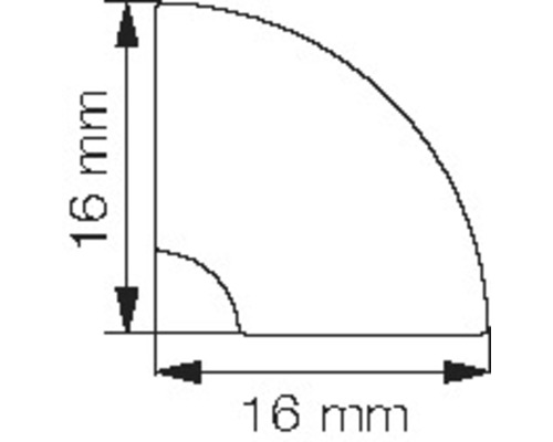 Dessin technique d''un profil de quart de cercle avec des dimensions de 16 mm sur 16 mm