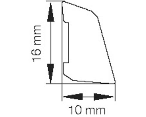 Technische Zeichnung eines Profils mit den Maßen 16 mm und 10 mm.