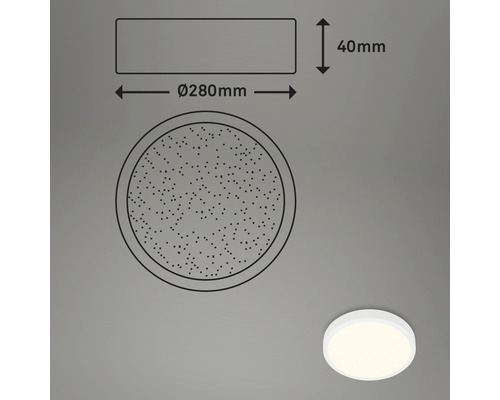 Technische Zeichnung einer runden Deckenleuchte mit einem Durchmesser von 280 mm und einer Höhe von 40 mm