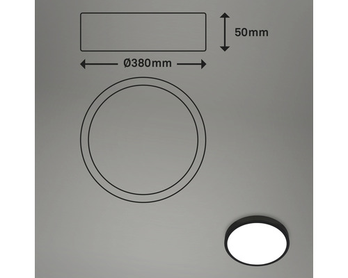 Dessin technique d''un plafonnier avec des dimensions de 380 mm de diamètre et 50 mm de hauteur