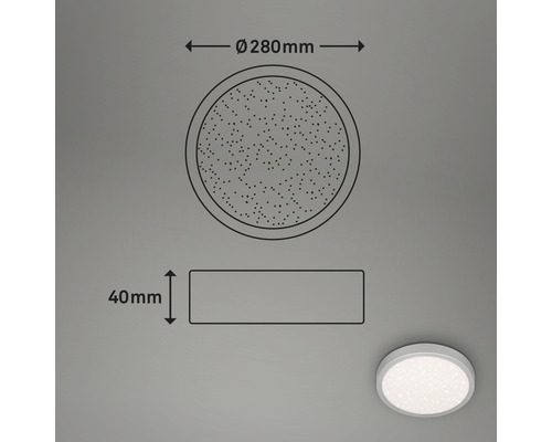 Illustration d''un plafonnier avec des dimensions de 280 mm de diamètre et 40 mm de hauteur