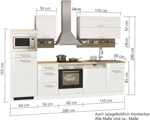 Cuisine équipée avec appareils électriques et dimensions