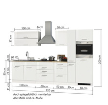 Bloc cuisine complète Held Möbel Mailand 320 cm façade gris à haute brillance, corps graphite variante réversible