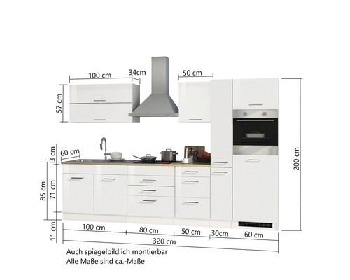 Cuisine équipée avec dimensions pour la planification