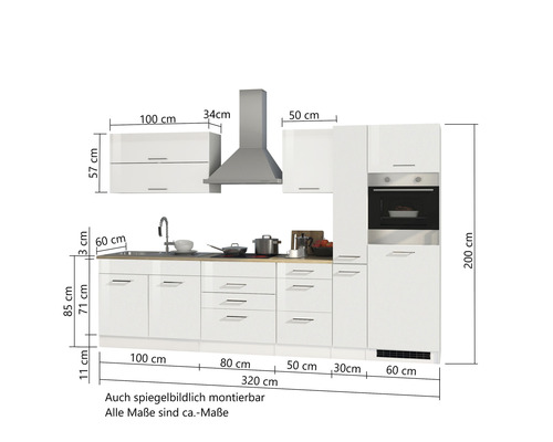 Komplette Küchenzeile mit Maßen