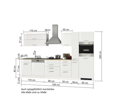 Cuisine intégrée blanche complète avec dimensions