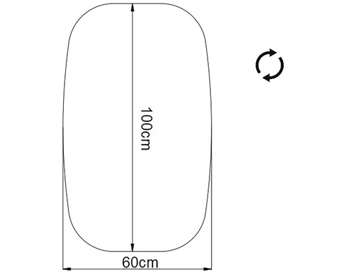 Produktmasszeichnung mit einer Länge von 100 cm und einer Breite von 60 cm