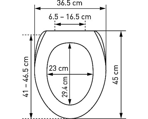 Schéma technique d''un siège de WC avec dimensions en centimètres