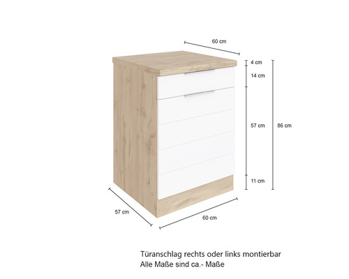 Commode avec cinq tiroirs et indications de taille