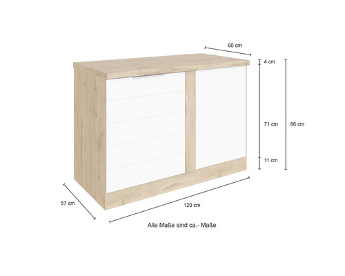 Commode avec tiroirs et porte, les dimensions sont indiquées