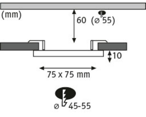 Technische Zeichnung mit Massangaben in Millimeter