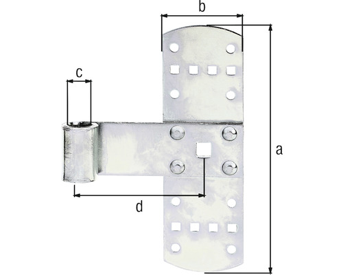 Schéma technique d''une charnière de porte avec indications de dimensions.