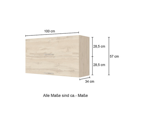 Image avec les dimensions d''un meuble bas de salle de bain, 100 x 57 x 34 centimètres