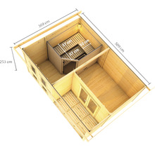 Grundriss einer Holzsauna mit Massangaben