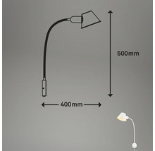 Illustration d''une applique murale avec bras flexible et dimensions de 500 mm de hauteur et 400 mm de portée.