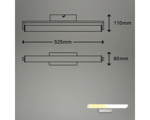 Technische Zeichnung einer LED-Badleuchte mit Maßangaben