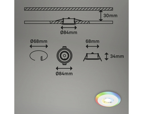Abbildung der Abmessungen einer LED-Einbauleuchte