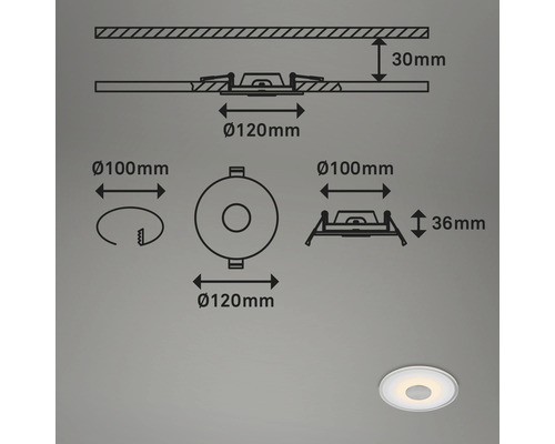 Technische Zeichnung einer Deckenleuchte mit Maßangaben