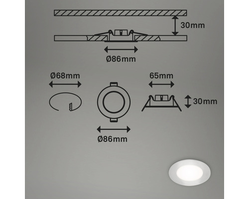 Technische Zeichnung einer Einbauleuchte mit Maßangaben
