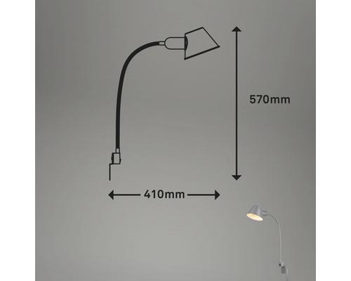 Skizze einer Klemmleuchte mit den Maßen 410 mm und 570 mm
