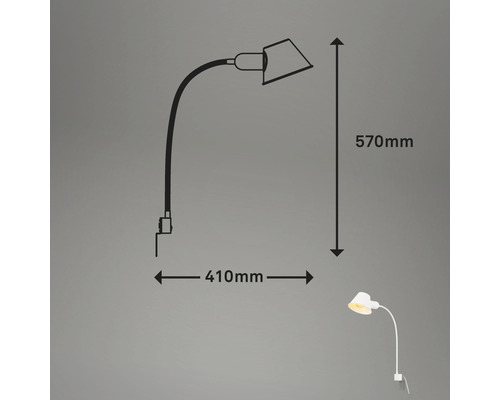 Technische Zeichnung einer Schreibtischleuchte mit den Maßen 570 mm Höhe und 410 mm Ausladung