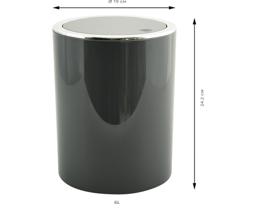 Poubelle d''une capacité de 6 litres et des dimensions de 19 sur 24,2 centimètres.