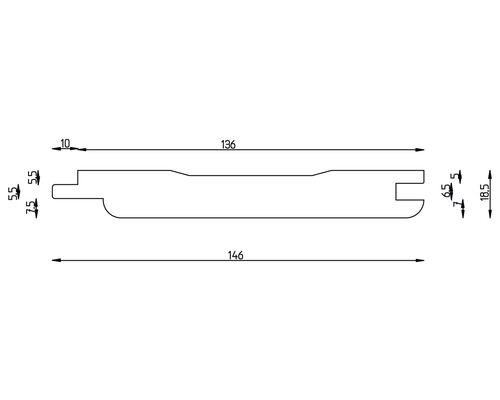 Dessin technique d''une planche profilée avec indications de dimensions