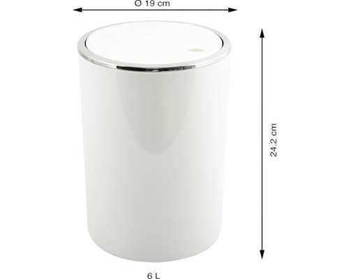 Poubelle de six litres avec couvercle oscillant et dimensions de 19 sur 24,2 centimètres
