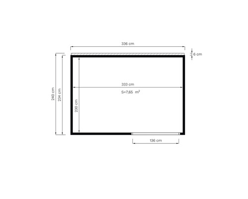 Grundriss mit Abmessungen: 240 cm Höhe, 336 cm Breite, Fläche 7,65 Quadratmeter