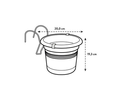 Jardinière de balcon avec support, 20,0 cm de large et 19,3 cm de haut