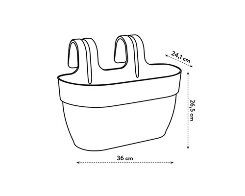 Image d''une jardinière de balcon mesurant 36 cm de large, 24,1 cm de profondeur et 26,5 cm de haut.