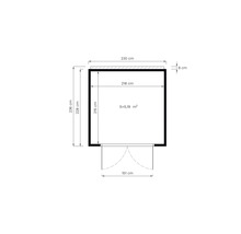 Plan d''un abri de jardin avec indication des dimensions de l''épaisseur des murs, de la surface, de la largeur et de la hauteur