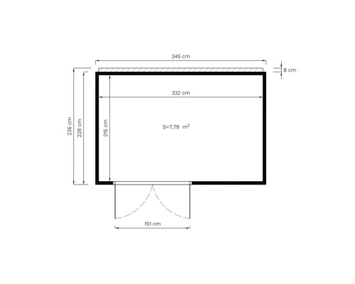 Plan avec indication des dimensions de la surface, de la largeur et de la hauteur