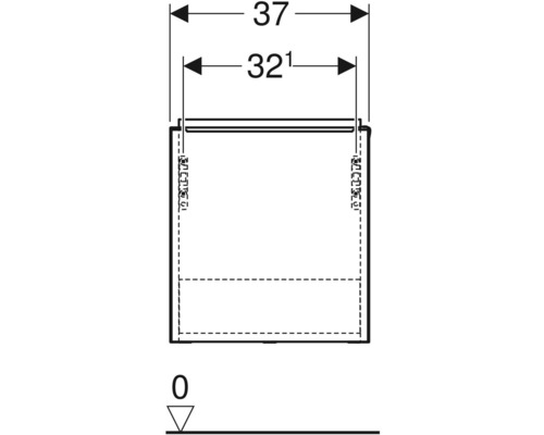 Technische Zeichnung eines Badezimmerschranks mit Maßangaben