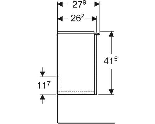 Technische Zeichnung eines Spiegelschranks mit Maßangaben