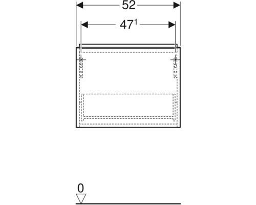 Technische Zeichnung eines Waschtischunterschranks mit Massangaben