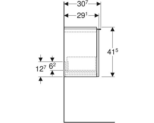 Technische Zeichnung eines Waschtischunterschranks mit Maßangaben