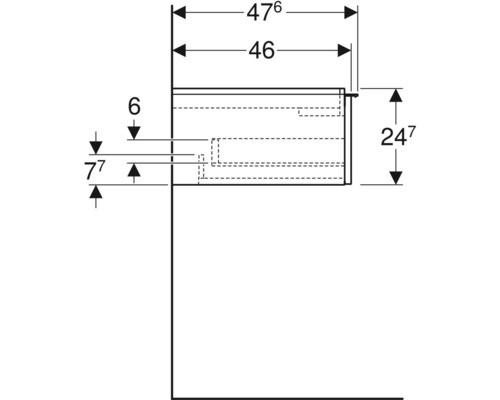 Technische Zeichnung eines Waschtischunterschranks mit Maßangaben