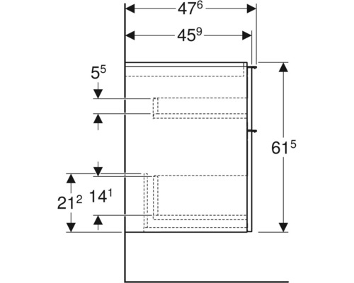 Technische Zeichnung eines Badezimmerschranks mit Maßangaben